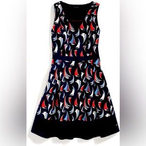 Tommy Hilfiger Womens Navy Blue Multicolored Sailboat Fit & Flare Dress